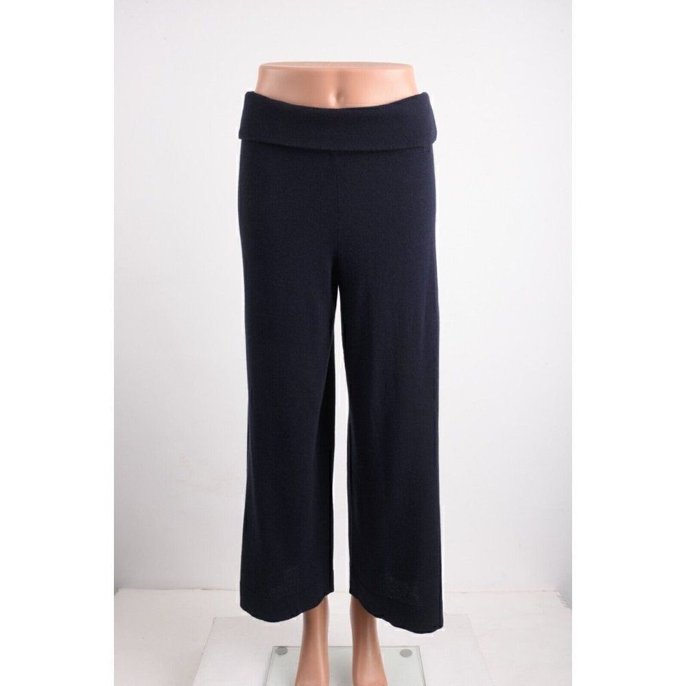 Alashan Womens Pull On Culottes Crop Pants Navy Blue Cashmere Silk Voyager US L